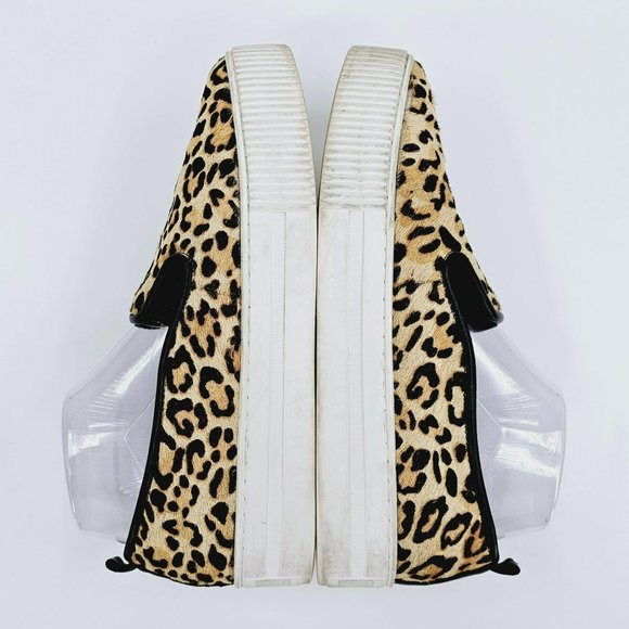 Halogen Baylee Platform Sneakers 9.5 M Leopard Calf Hair Fur Black Tan Slip Ons - Picture 8 of 12